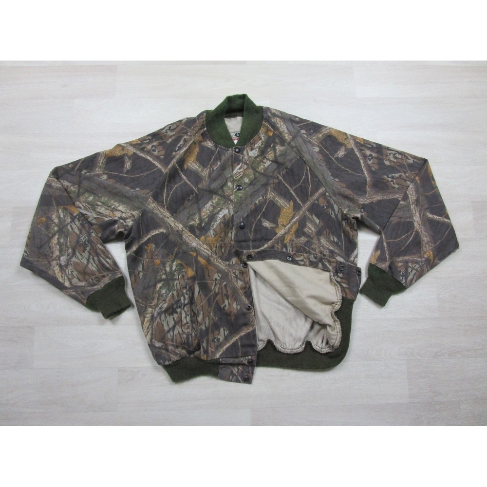 Vintage 90s Mossy‎ Oak Camo Bomber Jacket Men's (L) Shadow Branch Camouflage USA